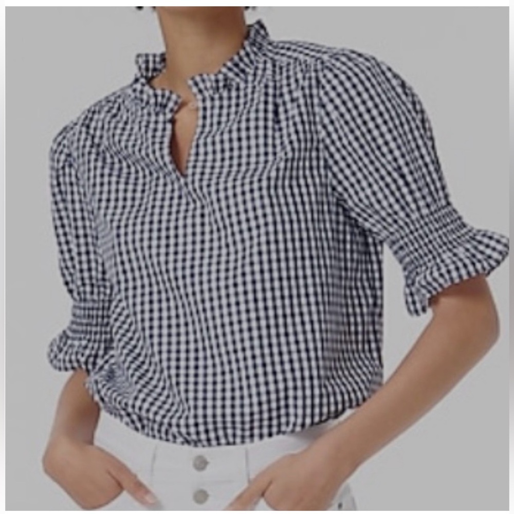 J. Crew Women Top Size M Gingham Black White Shorts Sleeveless Collar Neck